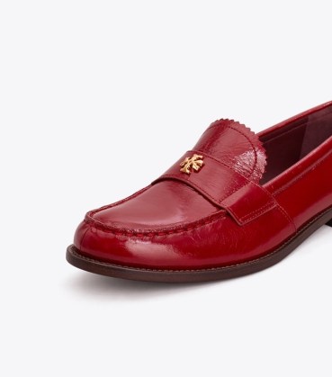 Tory Burch CLASSIC LOAFER in RUBY FALLS ~ women’s red crinkled leather loafers - flipped