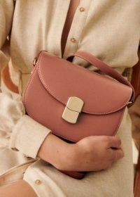 Sezane CLAUDE BAG in Smooth Rosewood ~ pink leather shoulder bags