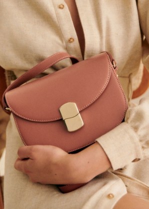 Sezane CLAUDE BAG in Smooth Rosewood ~ pink leather shoulder bags - flipped