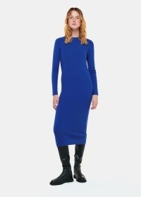 WHISTLES RIBBED KNITTED MIDI DRESS in COBALT BLUE | long sleeve rib knit sweater dresses | women’s fitted knitwear clothing