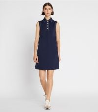 Tory Burch CONTRAST STITCH POLO DRESS in TORY NAVY ~ women’s dark blue sleeveless collared dresses ~ womens sporty look clothing