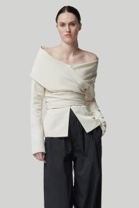 ALTUZARRA CORINTH JACKET in Ivory – chic contemporary bardot fashion – structured off the shoulder jackets