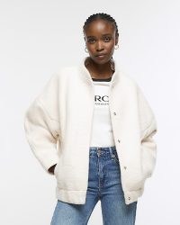 RIVER ISLAND CREAM FAUX WOOL BOMBER JACKET – women’s casual textured jackets