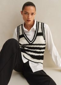 Me and Em Crochet Stripe V Neck Vest in Cream/Black | women’s chic knitted tank | womens striped tanks | sleeveless sweater tops