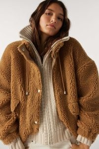 ba&sh sanja CROPPED JACKET in ORANGE ~ women’s fluffy textured bomber style jackets ~ casual oversized outerwear