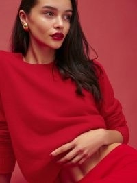 Reformation Dana Cashmere Crew Sweater in Cherry – women’s luxury red sweaters