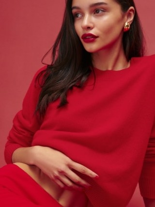 Reformation Dana Cashmere Crew Sweater in Cherry – women’s luxury red sweaters - flipped