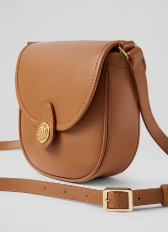 L.K. BENNETT Dee Tan Cross-Body Bag ~ light brown smooth leather crossbody bags ~ small luxe bags - flipped