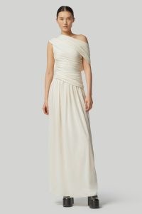 ALTUZARRA DELPHI DRESS in Ivory – luxury one shoulder maxi dresses