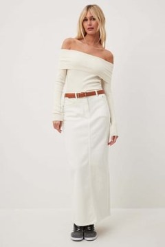 NA-KD Denim Maxi Skirt in Off White | long length back split skirts - flipped