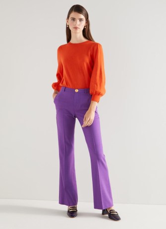 L.K. BENNETT Diana Orange Cotton And Sustainably Sourced Merino Jumper / women’s luxe soft feel balloon sleeve jumpers - flipped