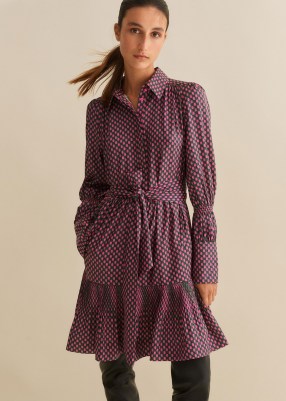 ME and EM Digital Dot Print Short Swing Shirt Dress + Belt in Khaki / Black / Pink ~ tiered relaxed fit collared dresses