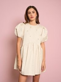sister jane Chai Pearl Jacquard Dress in Pearled Ivory – oversized puff sleeve party dresses – embellished occasion fashion – DARJEELING CONVERSATIONS collection