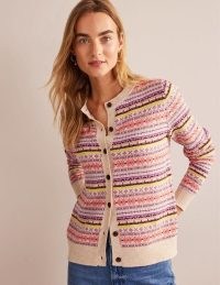 BODEN Edie Fair Isle Cardigan in Chalky Pink Fair Isle – women’s patterned cardigans