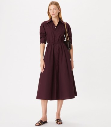 TORY BURCH ELEANOR SHIRTDRESS in Evening Plum ~ women’s cotton collared shirt dresses ~ womens designer clothing - flipped
