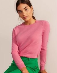 BODEN Eva Cashmere Crew Neck Jumper Azalea Pink – womens soft luxurious semi fitted jumpers