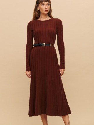 Reformation Parish Dress in Chianti ~ chic knitted long sleeve dresses ~ dark red autumn clothing ~ luxury knitwear fashion