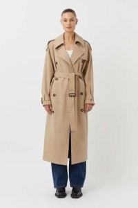 CAMILLA AND MARC Evans Classic Midi Trench Coat in Sand – women’s classic belted autumn coats