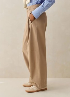 ME and EM Exaggerated Tapered Chino in Taupe ~ women’s light brown chinos ~ womens casual neutral trousers for autumn - flipped