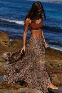 FP One Clover Printed Skirt in Stone Combo – flowing asymmetric maxi skirts – bohemian fashion