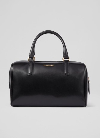L.K. BENNETT Fleur Black Leather Bowling Bag ~ luxe top handle bags - flipped