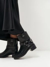 Reformation Foster Ankle Boot in Black ~ women’sbuckle and strap detail biker style boots