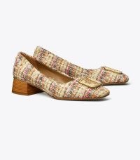 TORY BURCH GEORGIA PUMP in Pink Multi Tweed ~ multicoloured textured block heel pumps ~ vintage style courts ~ retro inspired designer court shoes