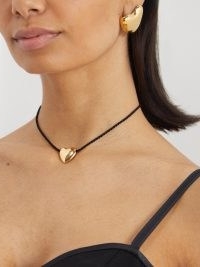 ANNIKA INEZ Heart small 14kt gold-plated pendant necklace – black braided silk necklaces with luxe style pendants