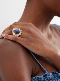 AURÉLIE BIDERMANN Missdi lapis gold-plated ring ~ large blue stone statement rings ~ cocktail party jewellery