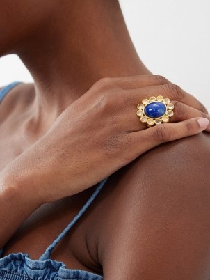 AURÉLIE BIDERMANN Missdi lapis gold-plated ring ~ large blue stone statement rings ~ cocktail party jewellery - flipped