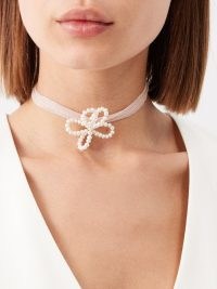 COMPLETEDWORKS Pearl, silk ribbon & 14kt gold-plated necklace ~ floral organza choker with freshwater pearls ~ flower chokers ~ feminine bridal necklaces