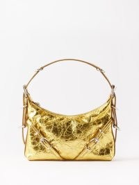GIVENCHY Voyou mini metallic-leather shoulder bag in gold / small cracked leather handbag / luxe crackled textured bags
