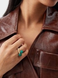 BOTTEGA VENETA Twisted faux-malachite & 18kt gold-plated ring – textured twist detail green stone rings – women’s statement designer jewellery
