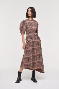 ALIGNE HARLIN CURVE SLEEVE DRESS in Plaid | puff sleeve tartan dresses with an asymmetric hemline