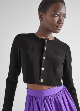 L.K. BENNETT Hilary Black Knitted Scallop Edge Cardigan ~ women’s cropped cardigans - flipped