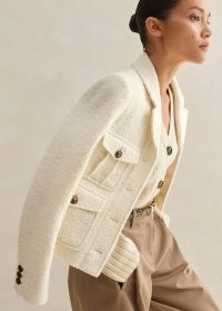ME and EM Italian Bouclé Military Crop Jacket in Cream ~ chic pocket detail jackets ~ women’s luxe tweed style outerwear
