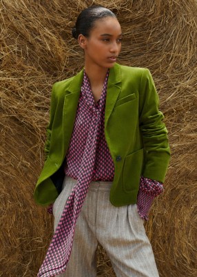 ME and EM Italian Short Velvet Boyfriend Blazer in Green ~ women’s luxe plush fabric blazers ~ womens luxury jackets