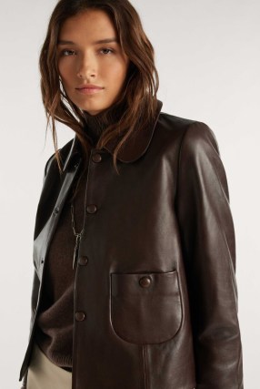 ba&sh milo JACKET WITH PETER PAN COLLAR in BROWN ~ womens cropped leather jackets ~ women’s luxe fashion - flipped