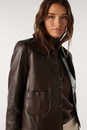 ba&sh milo JACKET WITH PETER PAN COLLAR in BROWN ~ womens cropped leather jackets ~ women’s luxe fashion