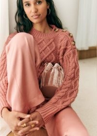 Sezane JAMES JUMPER in Rosewood ~ pink cable knit jumpers ~ RWS certified sweater