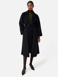 JIGSAW Long Double Faced Wrap Coat in Black ~ women’s chic winter tie waist coats