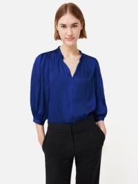 JIGSAW Cicelly Satin Drape Top in Sapphire / silky blue tops / fluid fabric blouses