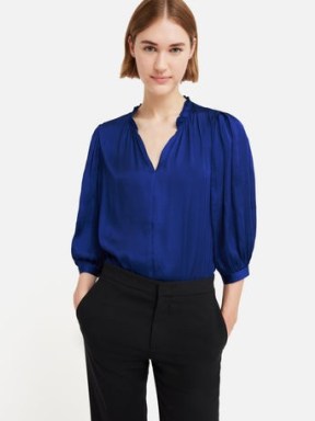 JIGSAW Cicelly Satin Drape Top in Sapphire / silky blue tops / fluid fabric blouses - flipped