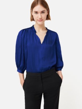 JIGSAW Cicelly Satin Drape Top in Sapphire / silky blue tops / fluid fabric blouses