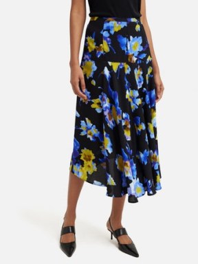 JIGSAW Haze Floral Crepe Skirt in Blue / asymmetric drape front skirts - flipped