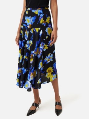 JIGSAW Haze Floral Crepe Skirt in Blue / asymmetric drape front skirts