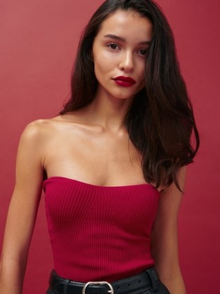 Reformation Jenni Strapless Sweater in Lipstick – fitted knit style bandeau tops - flipped
