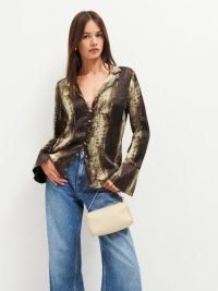 Reformation Jeremiah Silk Top in Anaconda ~ glamorous snake print shirts ~ silky button front tops ~ luxe clothing