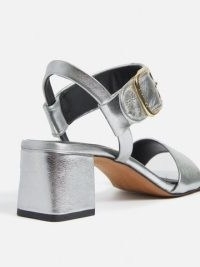 JIGSAW Maybell Metallic Heeled Sandal in Silver / shiny block heel sandals