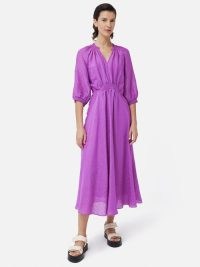 JIGSAW Silk Linen Gauze Midi Dress in Orchid – luxe gathered detail dresses #2